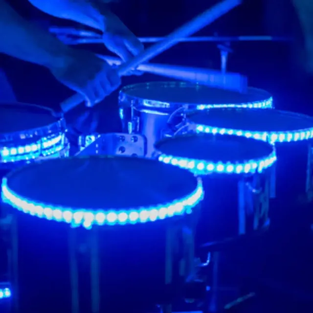 Drums glowing with blue LED rings